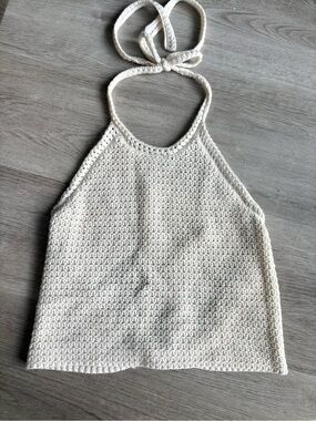 Womens Cream Crochet Halter Top